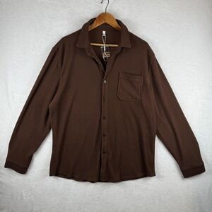 Coofandy Shirt Mens XL Brown Ribbed Knit Long‎ Sleeve Button Up Casual Top